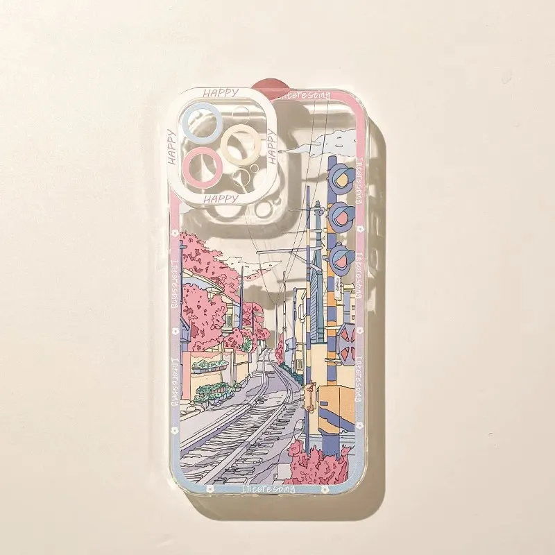 Anime Sceneria Sunset Case Telefon dla iPhone'a 14 13 12 11 15 Pro Max XS x XR Clear Landscape Miękka tylna okładka iPhone11 Capa Capa 30pcs