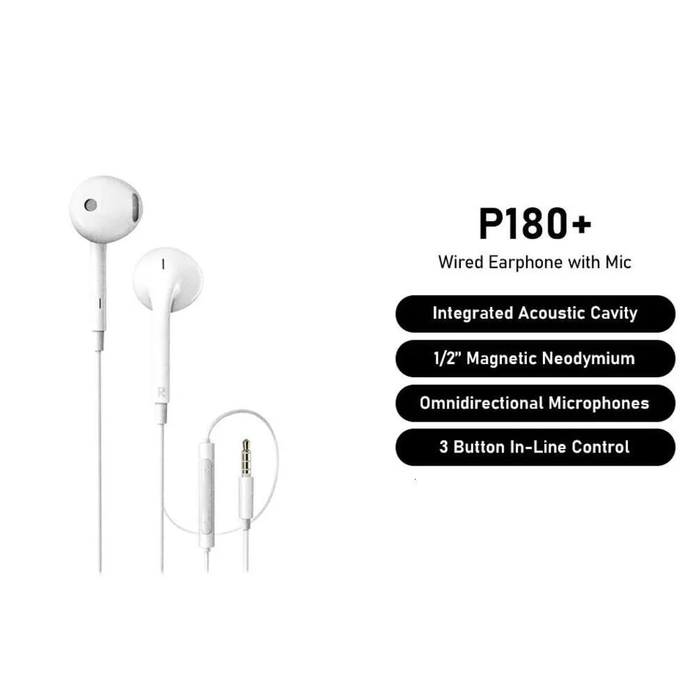 P180 Plus Wired Earphone - في MIC aux في الخط ، تصميم كابل خفيف الوزن