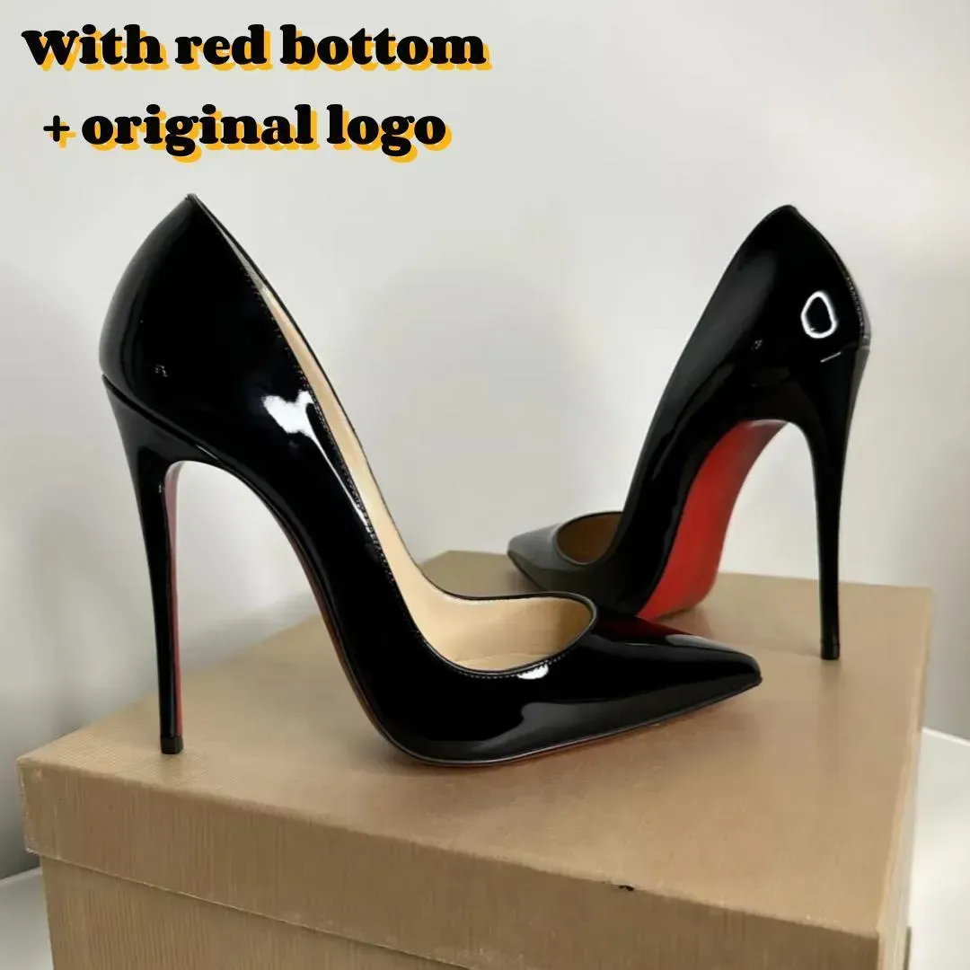 Tacones altos de diseño para mujeres Tacones de tacón de tacón de tacón rojos de cuero genuino tacones de cuero genuino para mujeres con bolsa de polvo 34-44