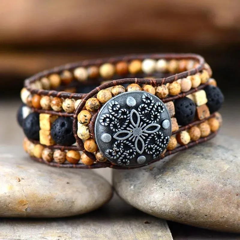 Bransoletka bransoletka Bangle Mankieta Japser Lava Stone Hurt Bracelets Hurtowe ręcznie robione bohemijskie oświadczenie bransoletka biżuteria