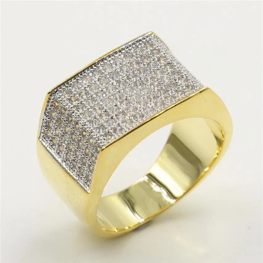 Taille 8-10 Superbes bijoux de luxe 925 Sterling Silvergold Fill Pave White Sapphire CZ Diamond Gemstones Band de bande de mariage pour hommes260T