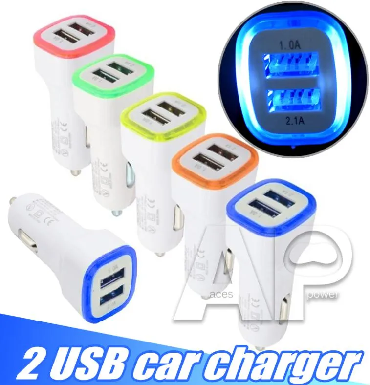 5V 21A Dual USB Ports LED Light Car Charger Adapter Universal Charging Adapter för iPhone Samsung S10 S11 Note10 Mobiltelefon5306021