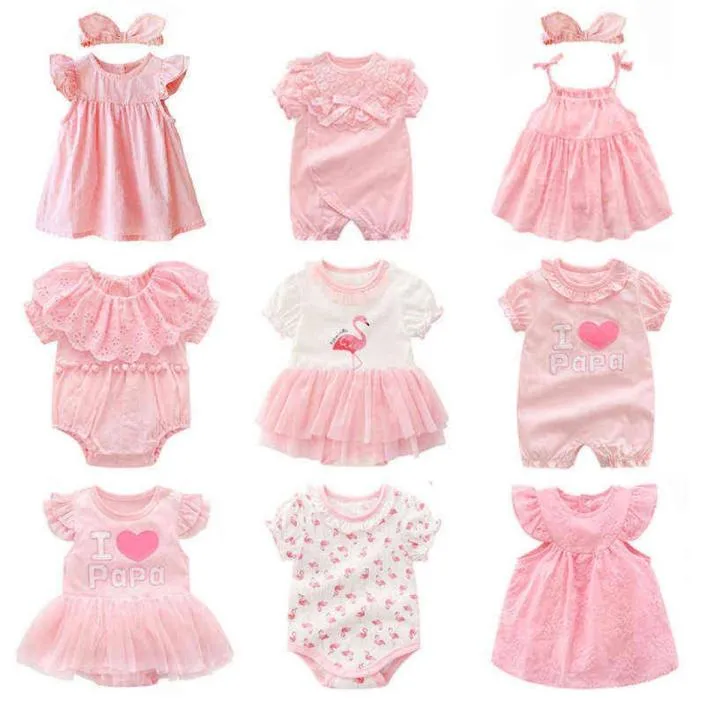 New born baby girl clothesdresses summer pink princess little girls clothing sets for birthday party 0 3 months robe bebe fille G8944491