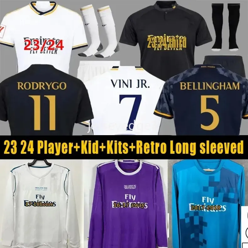 23 24 Vini JR Soccer Jerseys Real Madrids Retro Jersey Ronaldo Long Sleeved Shir Benzema Rodrgo Bellingham Player Player Personal Men Kid Kits