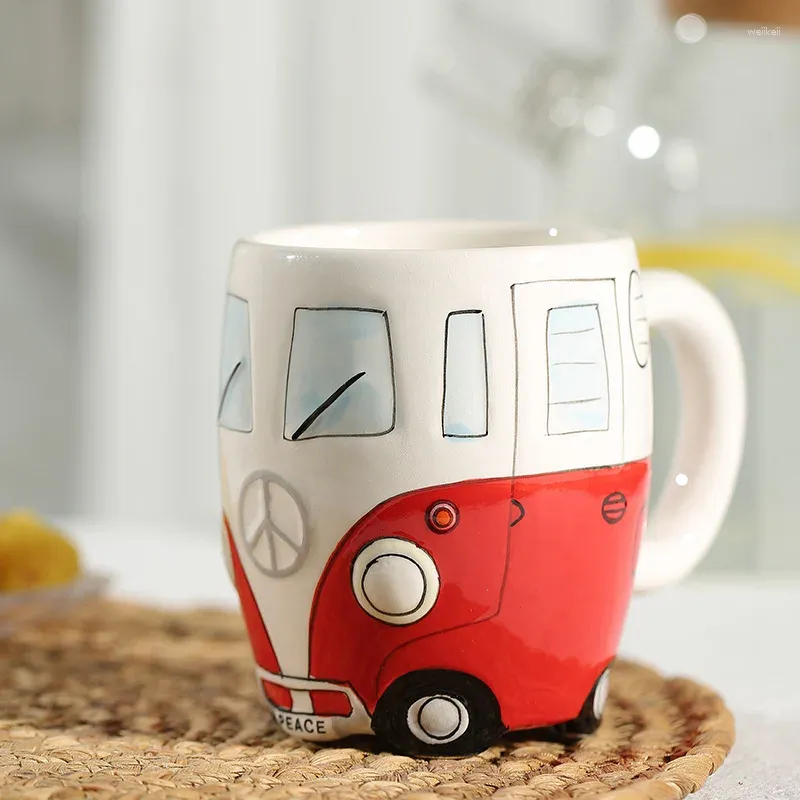 Mugs Hand-made Ceramic Cup Chocolate Milk Small Animal Mug Cartoon Bus Tea Children Cute Girl