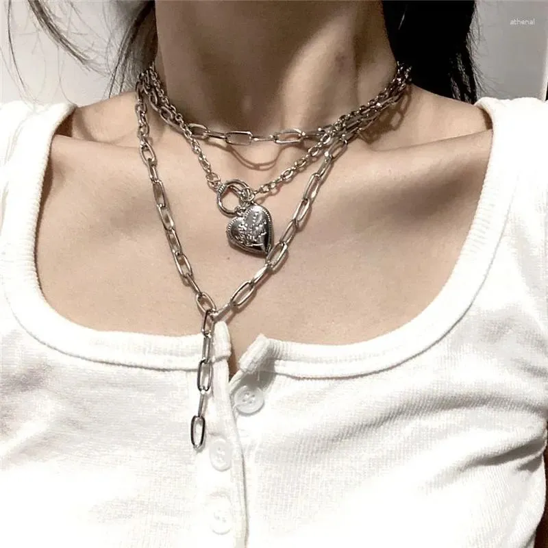 Collares colgantes de moda moderna collar de corazón de múltiples capas para mujeres accesorios de joyería creativa de la cadena de collar