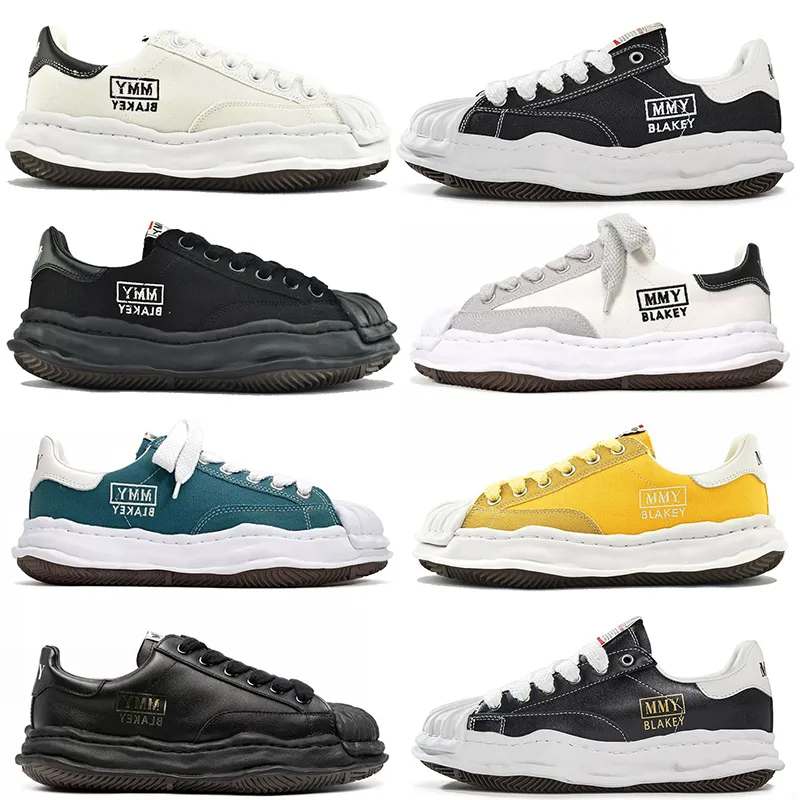 2024 Maison Mihara Yasuhiro MMY Blakey Sneakers Unisex Leather Canvas Low Tops in Triple Black White Yellow Green Large Sizes Available