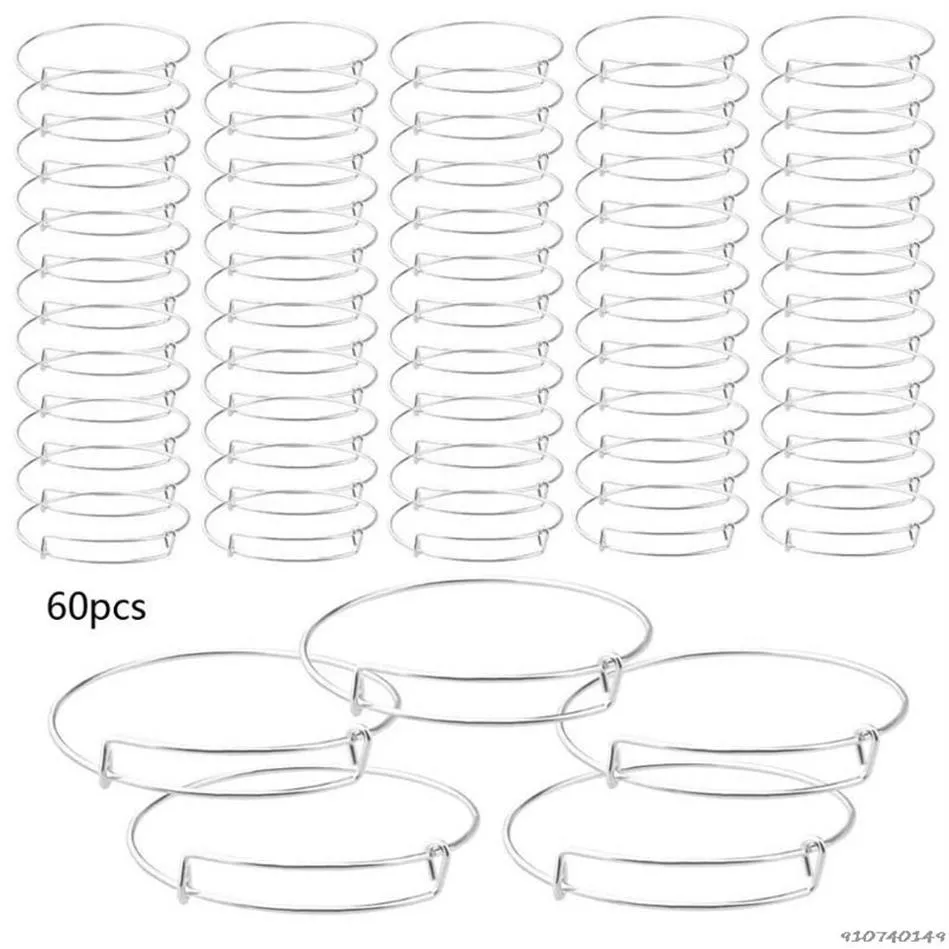 バングル60 PCS DIY拡張可能なブレスレット調整可能なワイヤブランクビーズペンダントジュエリー用バングル279T