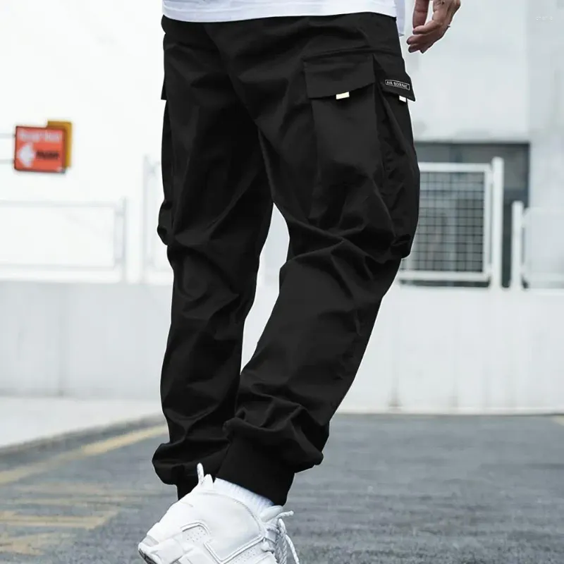 Pantaloni maschili più tasche da tasca cargo streetwear con elastico in vita multiplo per salto traspirante