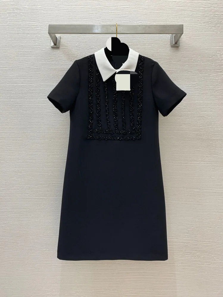 1222 XL 2024 Milan Runway Dress Spring Summer Lapel Manga corta sobre la rodilla Mismo estilo Vestido para mujer Moda de alta calidad Weinid23122247