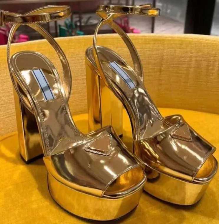 Factory direct s thick heel sandals fashion silk color bright used for banquet wedding shoes 3542 large belt box3050108