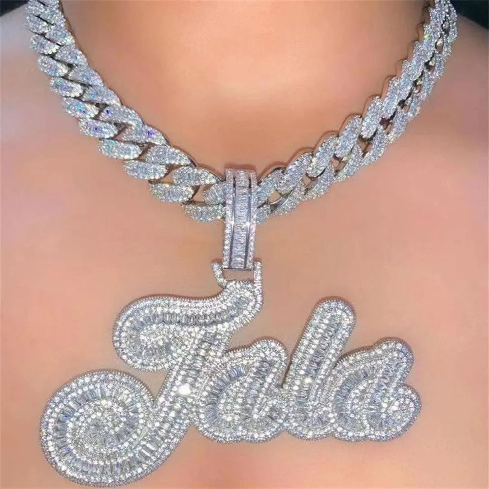 Bling cz män kvinnor halsband guld pläterade anpassade namn bokstäver hänge halsband med 24 tum rep kedja fin smycken gåva222x