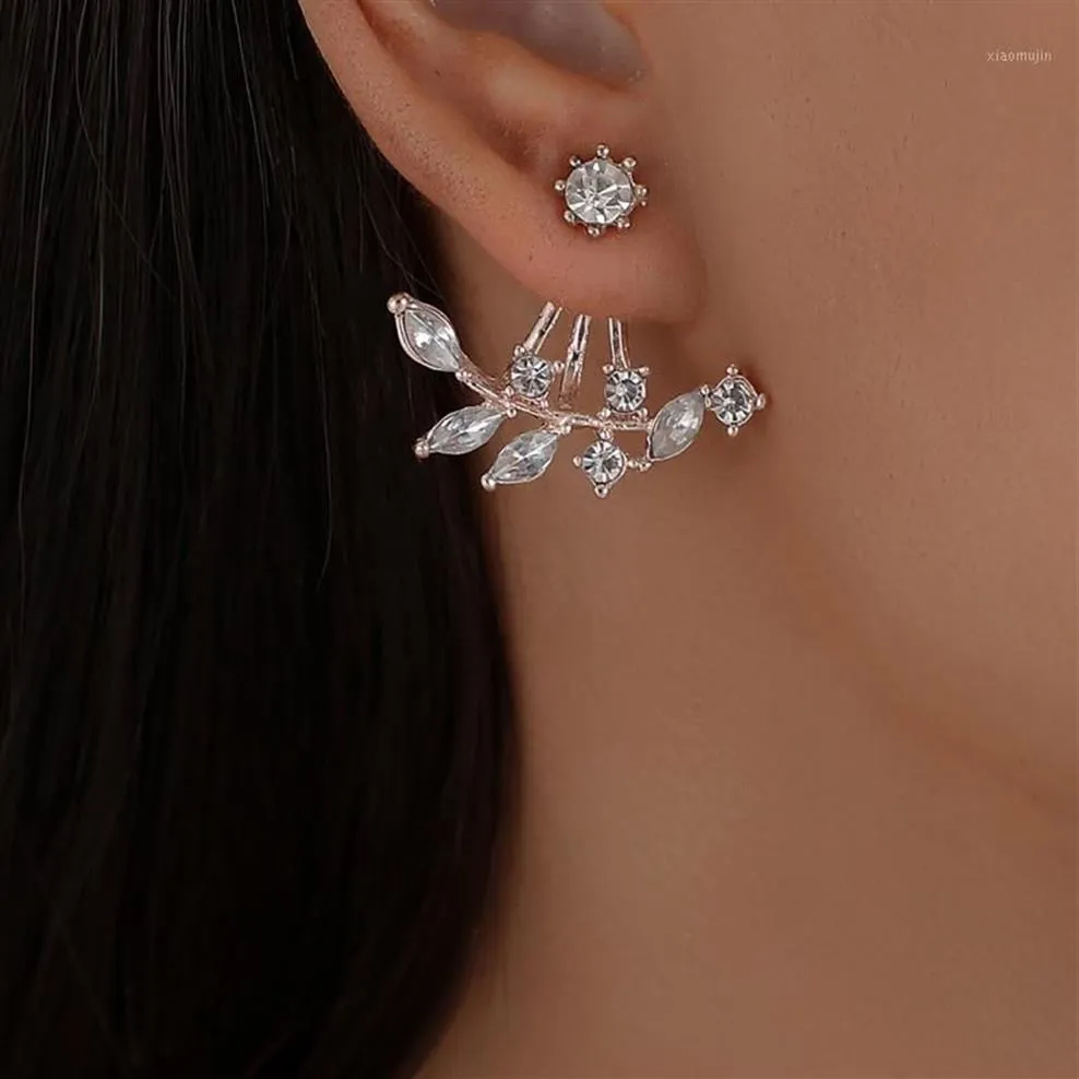 Stud Moloye 2022 Korean Leaf Earrings Rear-Hanging Rhinestone Style In Europe And America270Y