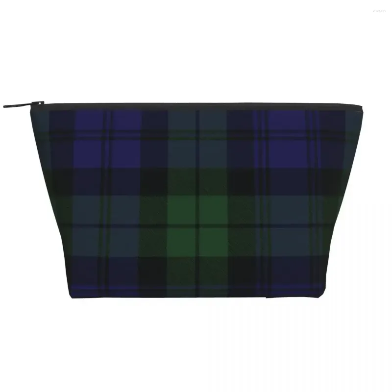 Sacs de cosmétiques Black Watch Tartan horloge verte et sac de maquillage bleu Femme Organisatrice de voyage Clans mignons de toilette de rangement en Écosse