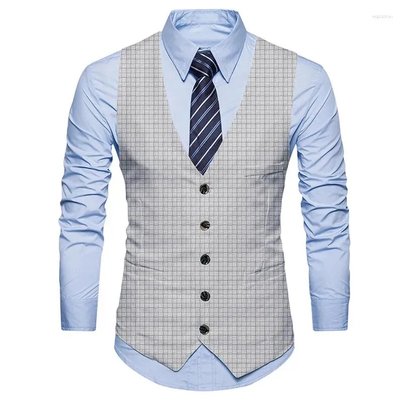 Men's Vests British Style Business Clothing For Men Striped Waistcoat Punk Vest Printed Male Formal Blazers