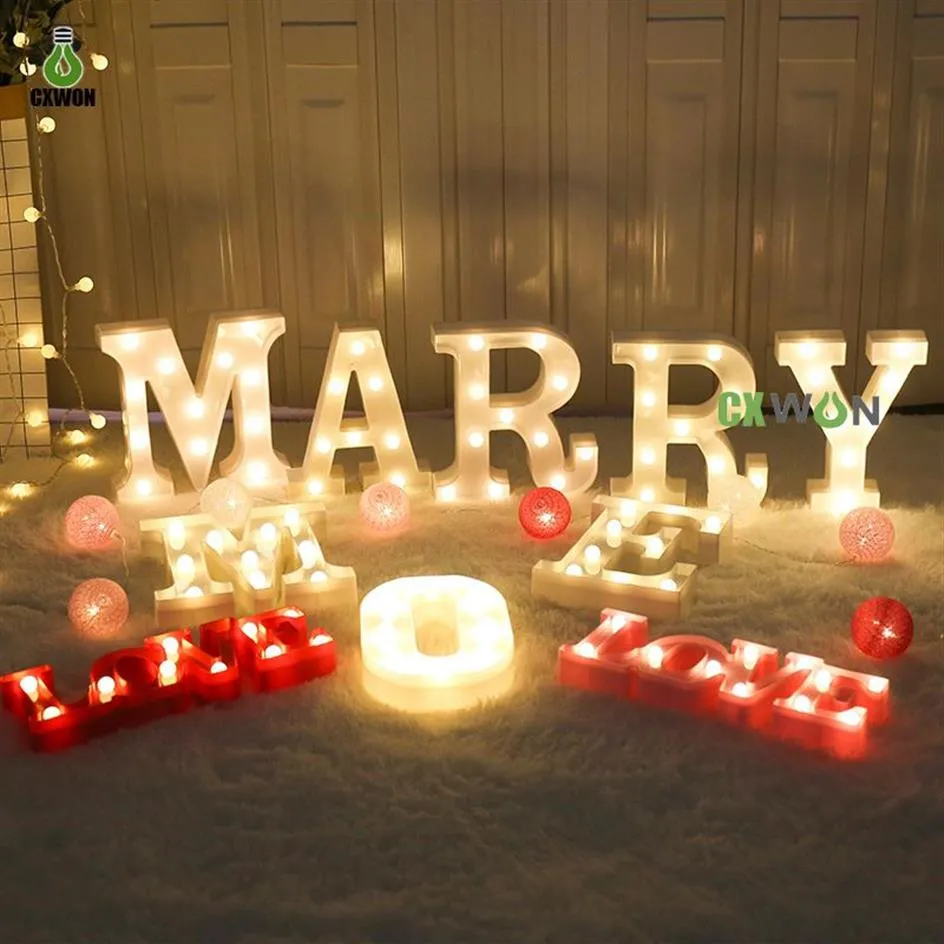 Lysande LED -bokstav nattljus engelska alfabetet nummer lampa bröllop fest dekoration jul hem tillbehör305o