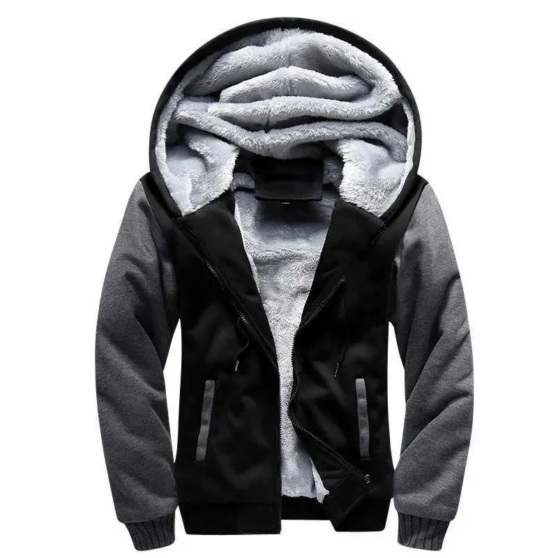 Erkek Hoodies Sweatshirts Shionfa Patchwork Polar Erkekler Hoodie Kış Kalın Sweatshirt Sıradan Kapüşonlu Hırka Bombacı Kürk Ceketleri Fermuar Ceket 5xl J231220