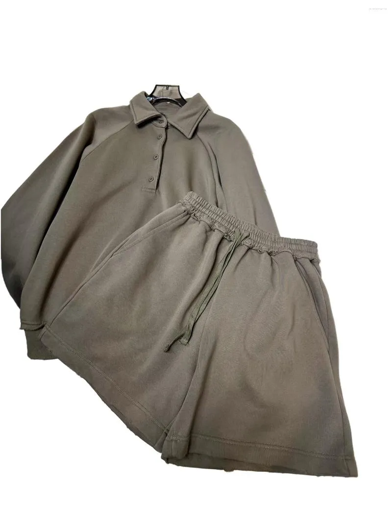 Kvinnors spårningsduits hoodie shorts set lapel kort slim-fit version fast färg design varm och bekväm höst/vinter 2023