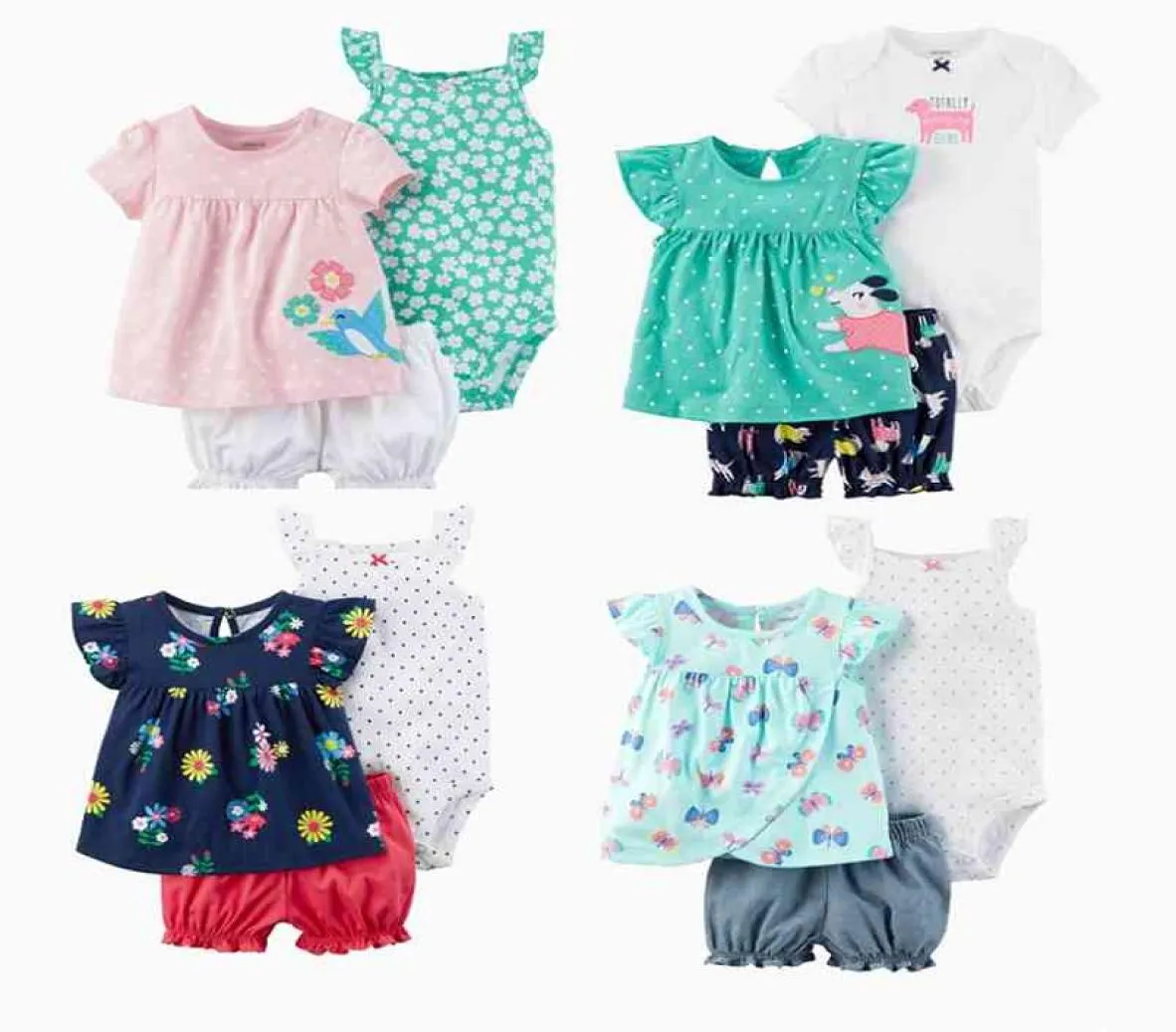 Spädbarn baby flicka kläder set sommar mjuk bomull född topsbodysuits shorts 3pcs baby kostymer ropa de bebe 2108161232725