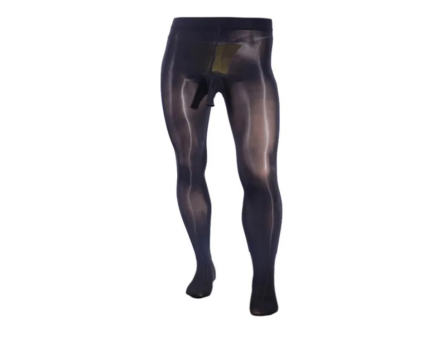 Sexy Men Oil Shiny Penis bainha de meia -calça de meia -calça maria de meias brilhantes de nylons meios mais