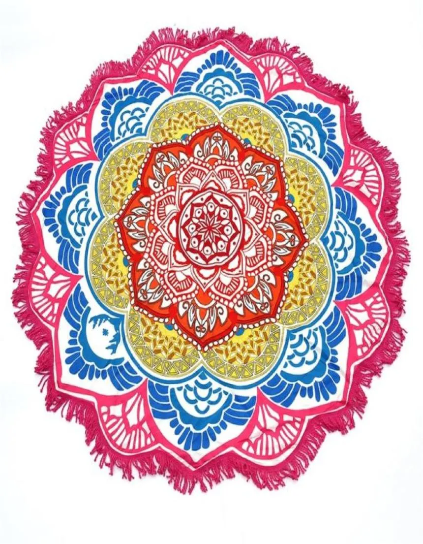 147147cm Cound-serviette de yoga Round Tasselle de tapisserie décor avec motif de fleurs nappes de plage Picnic MAT2708695