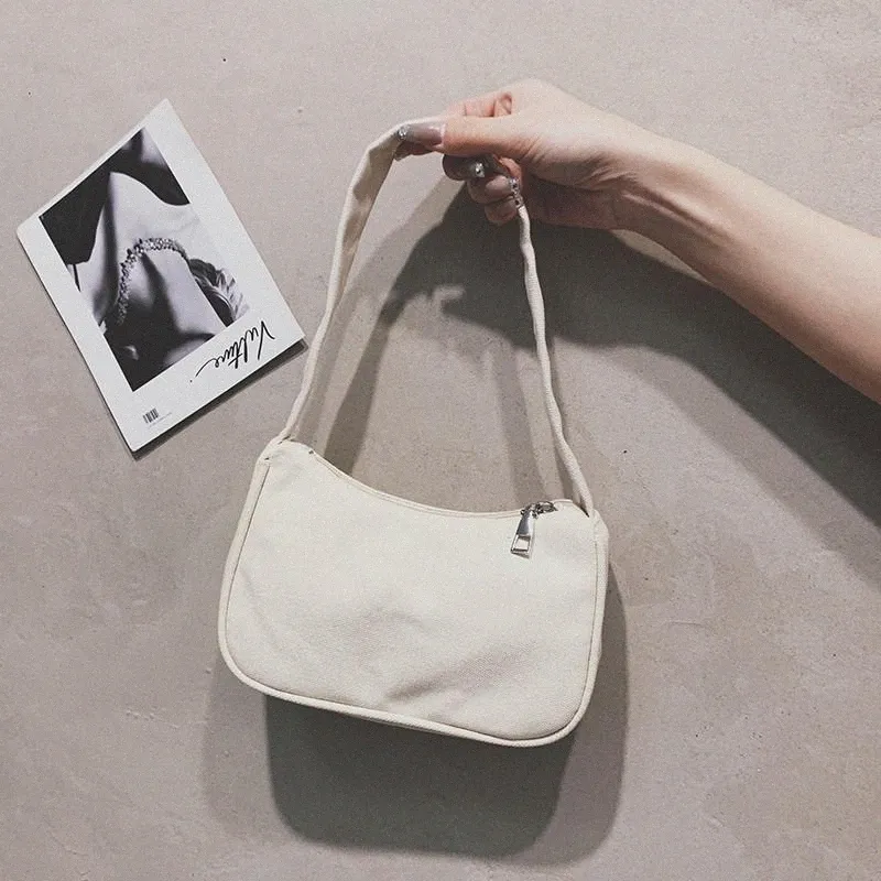 Evening Bags Women Underarm Bag Fashion Simple Casual Solid Color Canvas Summer Trend Womens Handbag Mini Shoulder e409#