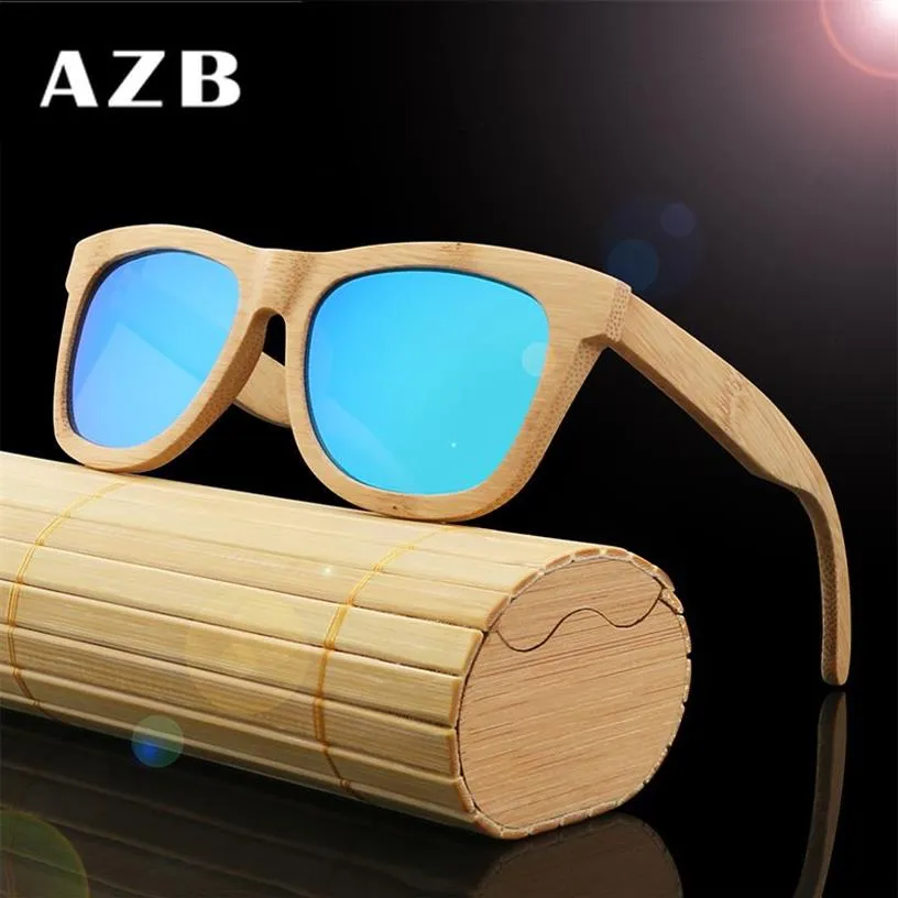 Óculos de sol de madeira de madeira de bambu AZB Óculos de madeira forn e mulheres grandes molduras óculos de sol retro za78258a
