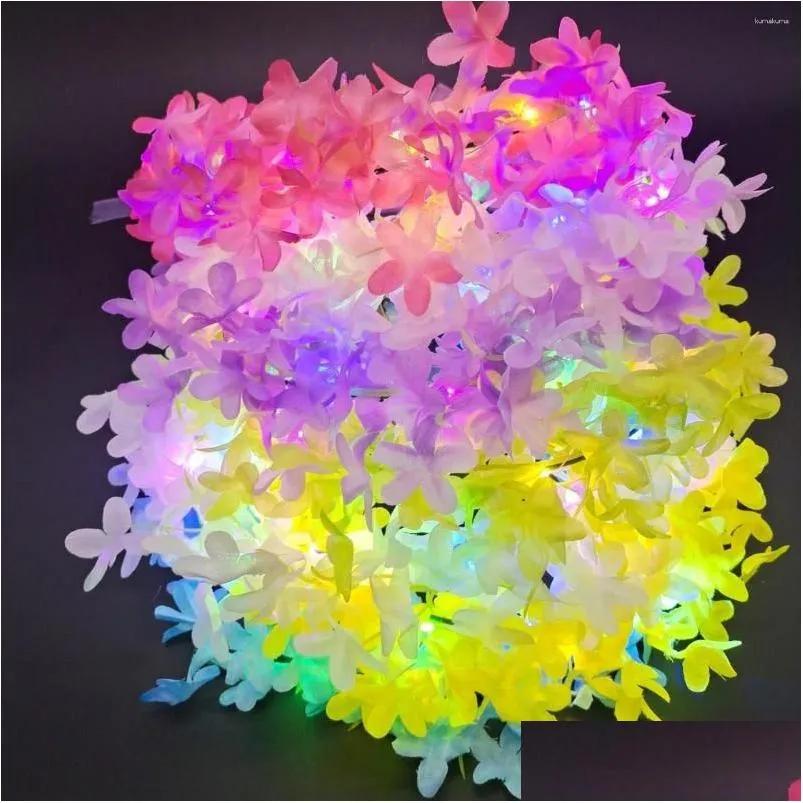 Party Decoration Led Light Up Flower Wreath Glow Garland Hårband Hawaiian Lei pannband Crown Birthday Wedding Supplies Drop Deliver Otswm