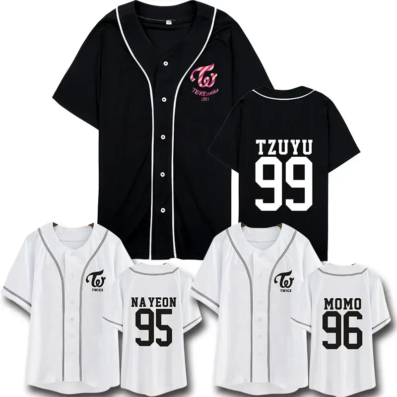 Kpop duas vezes merch camisa de beisebol camiseta jiyho chaeyoung sana dahyun jeongyeon tzuyu mina nayeon momo manga curta camisetas gráficas