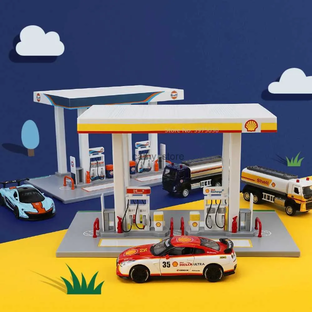 Electric/RC Car 25cm Assembly Shell Gas Station Gulf Oil Gas Station Send Alloy Diecast Car Model Toys Handicraft Decoration Collection for BoysL231223