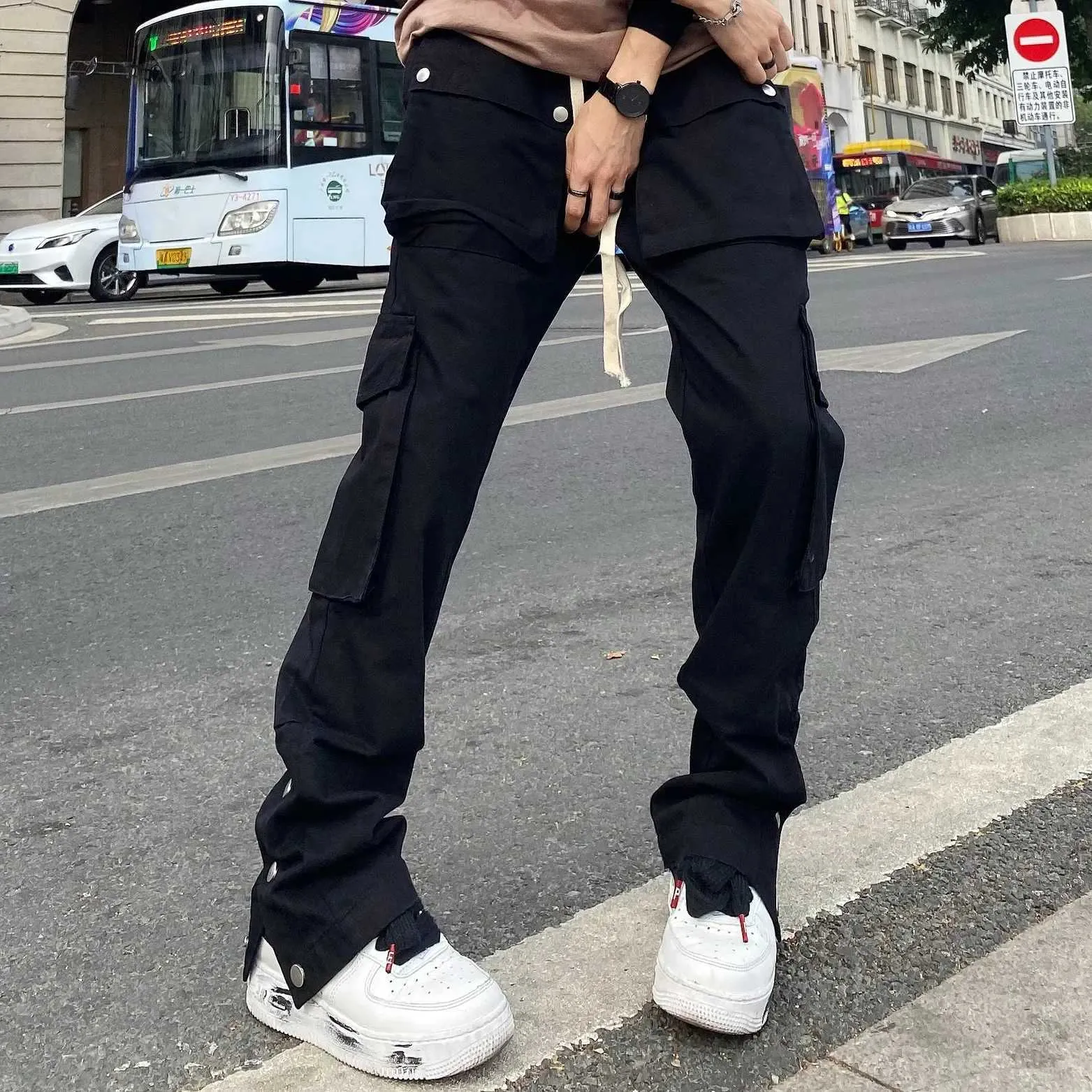 Dżinsy męskie duże spodnie ładunki y2k spodnie dresowe mężczyzn mężczyzn spodnie Man Casual Black Men's Hip Hop kombinezon Trendyol workowa moda damska J231222