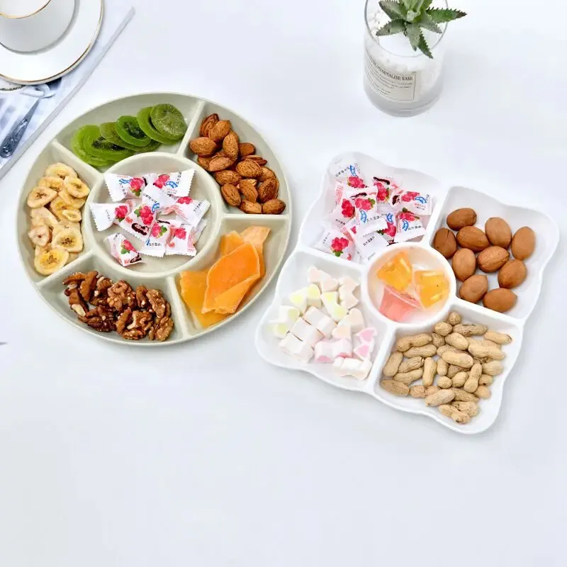 New 1 pc 6-Compartment Food Storage Tray Dried Fruit Snack Plate Appetizer Serving Platter for Party Candy Pastry Nuts Dish
