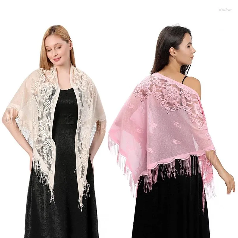 Scarves Elegant Women Triangle Scarf Lace Embroidered Evening Dress Shawl Wedding Bolero Hollow Ladies Shrugs Party Tassel Shawls