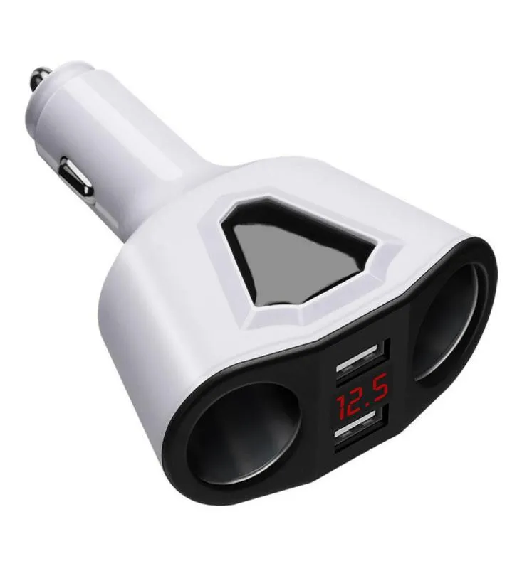31a Dual USB -автомобильное зарядное устройство с 2 сигаретными зажигательными соктами поддержки Power Display Vocemeter Volmeter для телефона GPS DV5044447