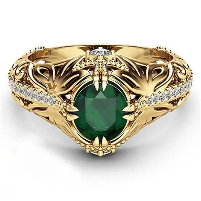 Emerald Color 14K Gold Ploated Ring for Woman Men Betrokkenheid Wedding Ring256H