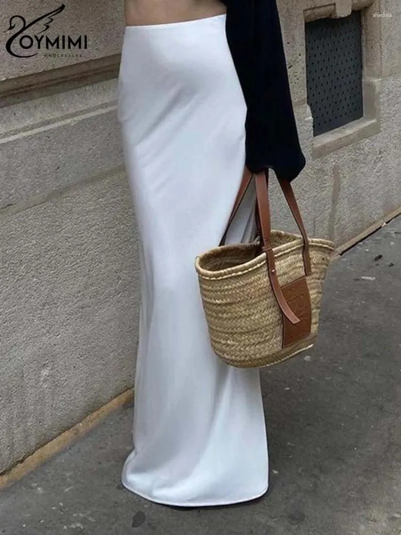 Gonne oymimi di moda bianco satinato per donne eleganti abiti da donna a lunghezza del pavimento dritta casual.