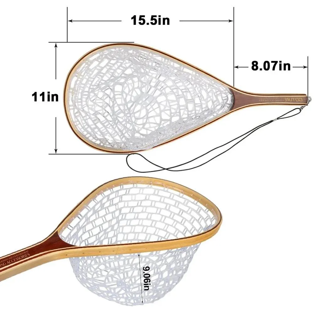 Line Goture Fly Fishing Net Wooden Handle Portable Casting Network