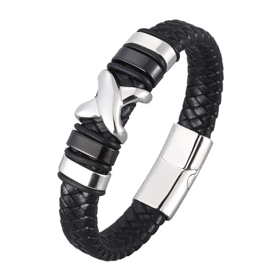Trendy Style Leather Bracelet Men Black Braided Bracelets Male Jewelry Party Gift Stainless Steel Magnetic Clasp Bangles BB0963 Ch265L