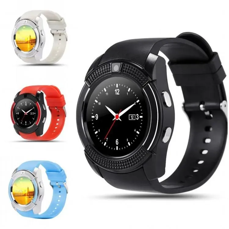 Montres Bluetooth V8 Smart Watch Health Clock Fitness Bracelet Bracelet Sim GSM Carte Smart Watch pour iOS / Android PK Q18 GV18 U8