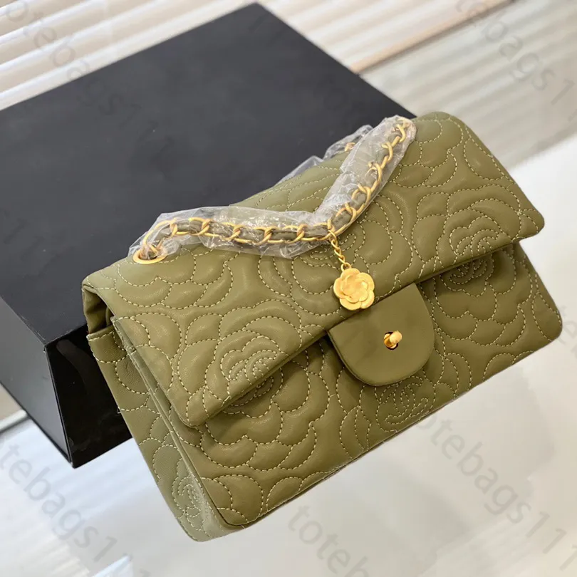 Camellia Designer -Tasche Klassische Klappanschluss -Umhängetasche Goldkette Crossbody Taschen Hochwertige Luxurys Handtaschen Solid Color Cross Lod Bags für Frauenfaden Blume Handtasche