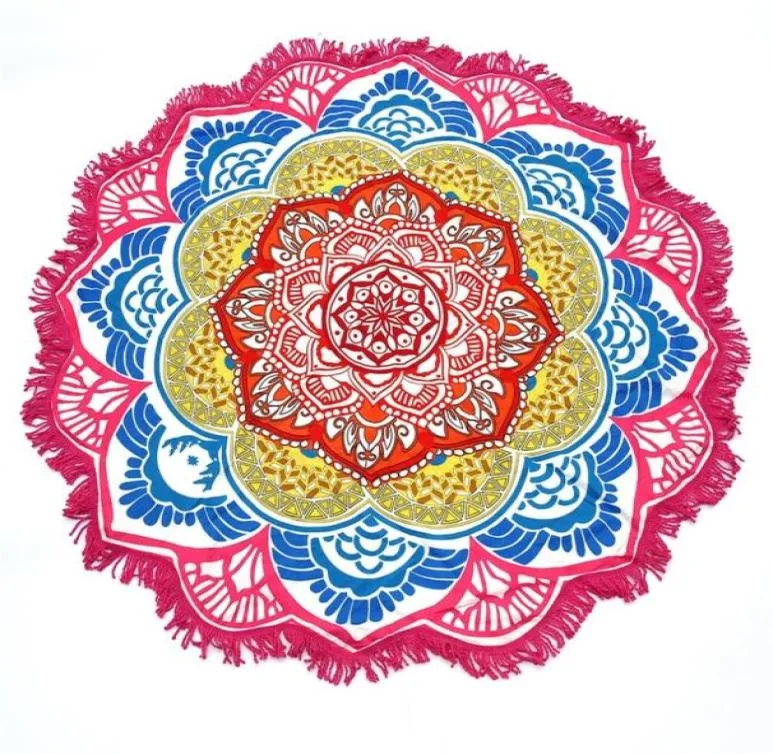 147147CM Round Yoga Mat Towel Tapestry Tassel Decor With Flowers Pattern Circular Tablecloth Beach Picnic Mat8185651