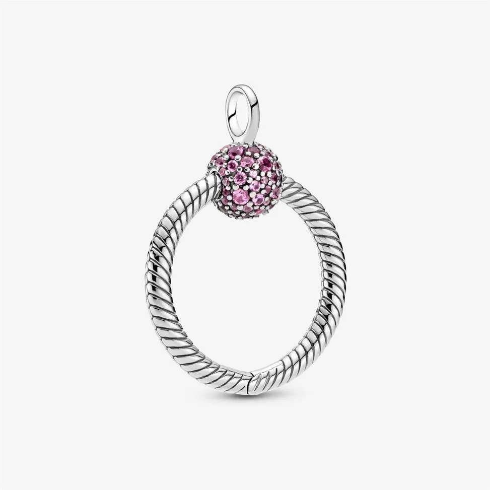 100% 925 Sterling Silver Small Pink Pave O Pendant Fashion Women Wedding Engagement Jewelry Accessories231m