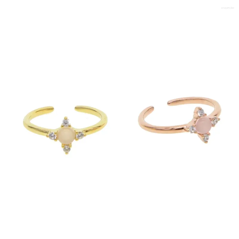 Cluster Rings Korean European Pinkie Finger Open Ring Rose Gold Color Simple Stone For Women Statement Adjustable Wholesale