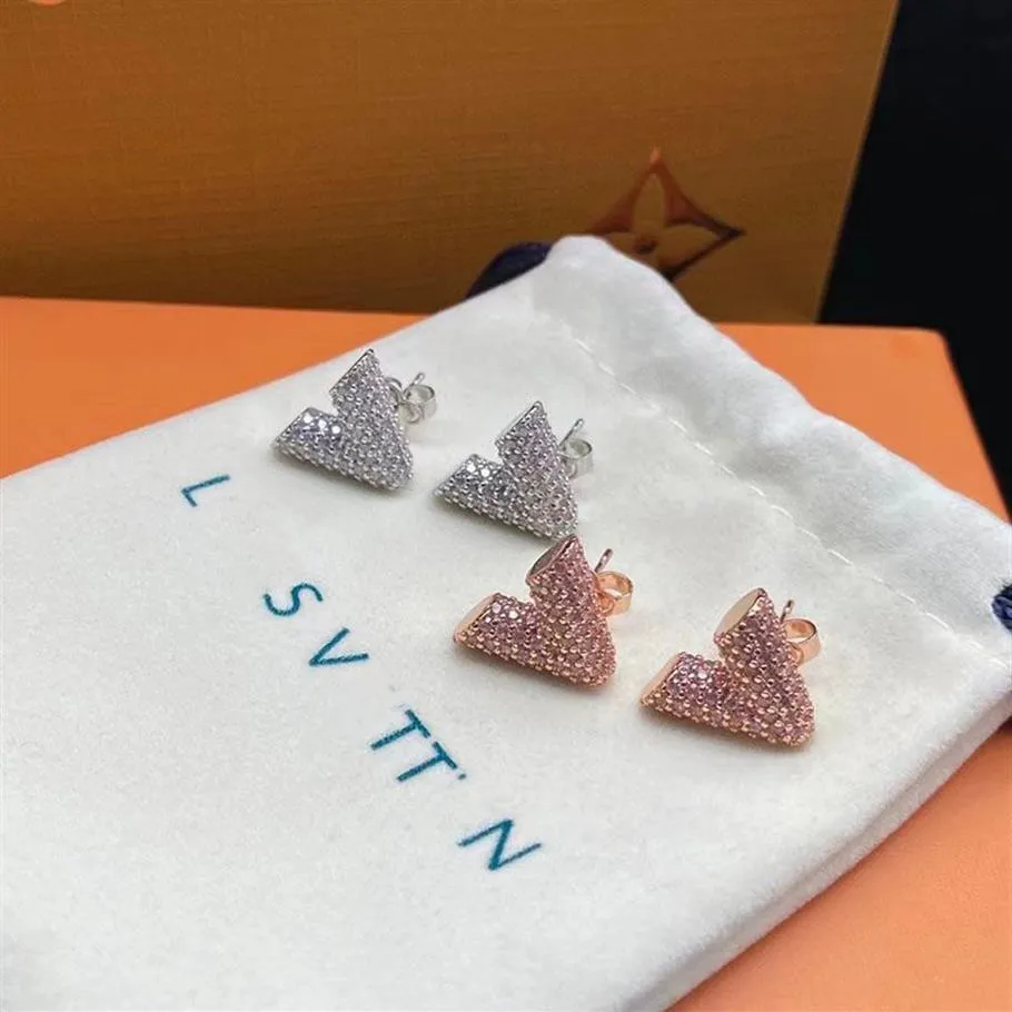V letter brand luxury designer earrings stud silver rose gold white crystal diamond stone elegant womens earring earing ear rings 3150