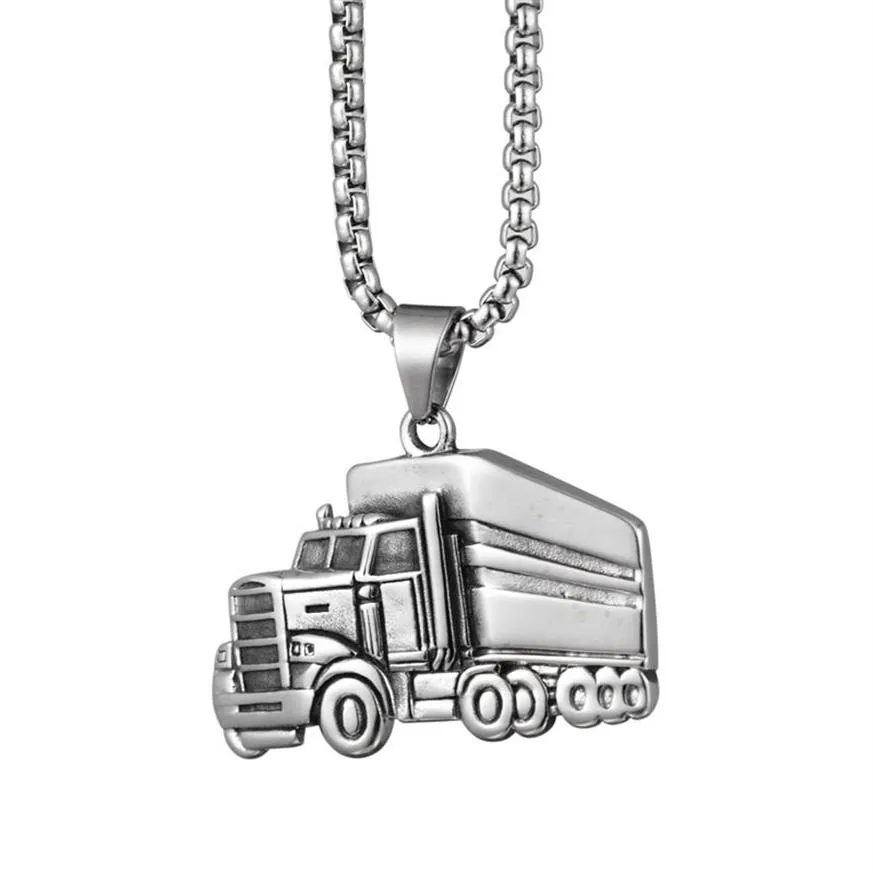 Lucky Rune Big Trucks Pendants Naszyjnik dla mężczyzn Kobiety Hip Hop Stal nierdzewna Naszyjnik