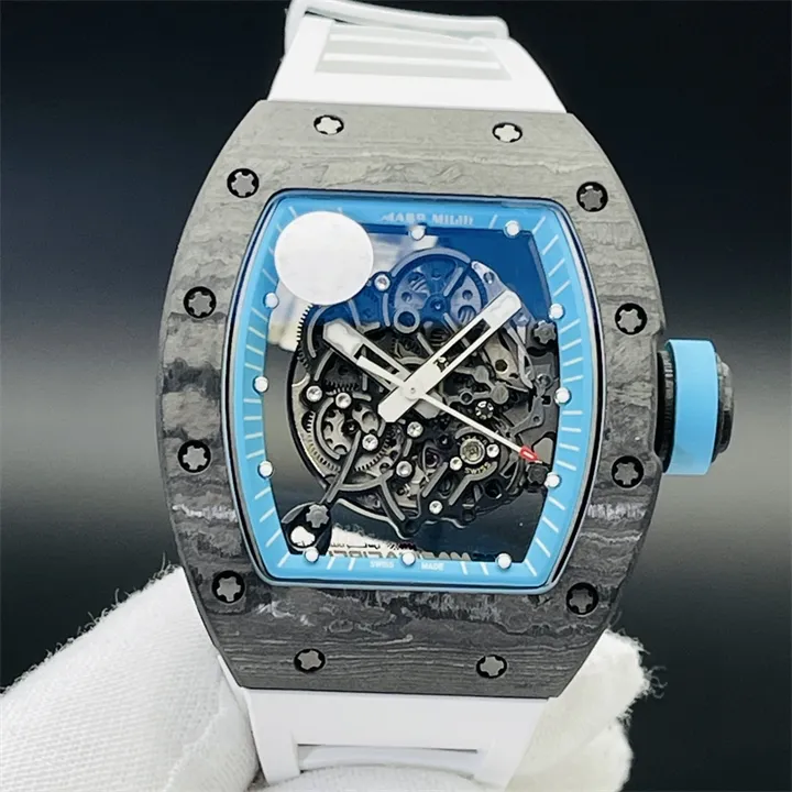055 Motre Be Luxe Designer Watchs Наручительные ручные часы Руководство по механическому движению NTPT Carbon Fiber Case Rulfejes rap