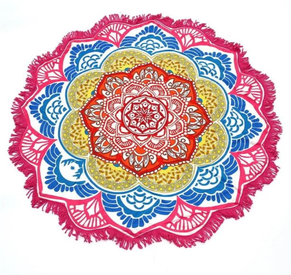 147147CM Round Yoga Mat Towel Tapestry Tassel Decor With Flowers Pattern Circular Tablecloth Beach Picnic Mat4777397