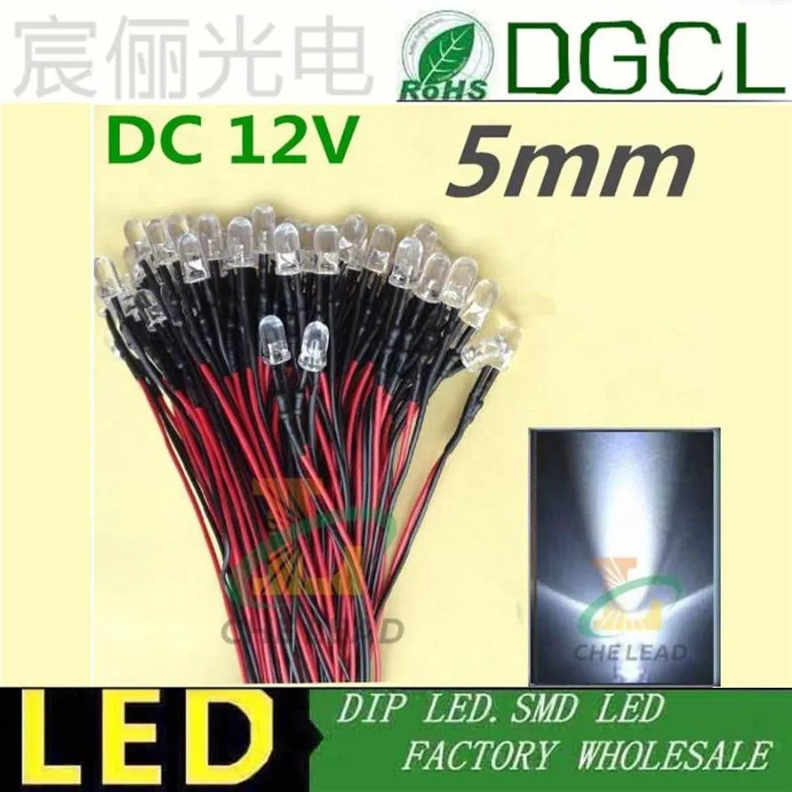 球根高ブライト100x 5mm事前に設計されたLED白20cm 12V 24VプレイヤーディップインジケーターLEDS192U