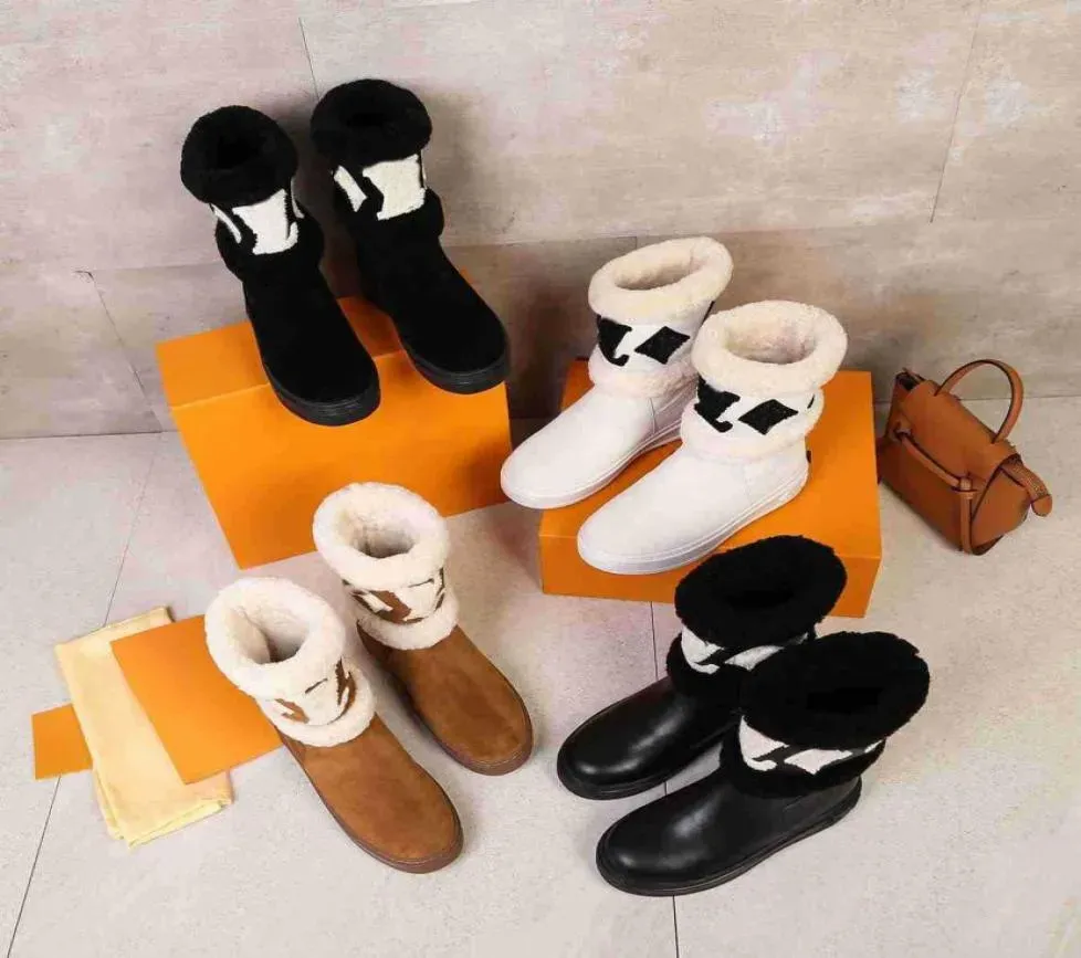 Femmes Snowdrop Flat Botkle Boots Fashion Wool Sole en caoutchouc imprimé Martin Top Boot Designer Dames Hiver Snow Boot Shoes Taille 35-43