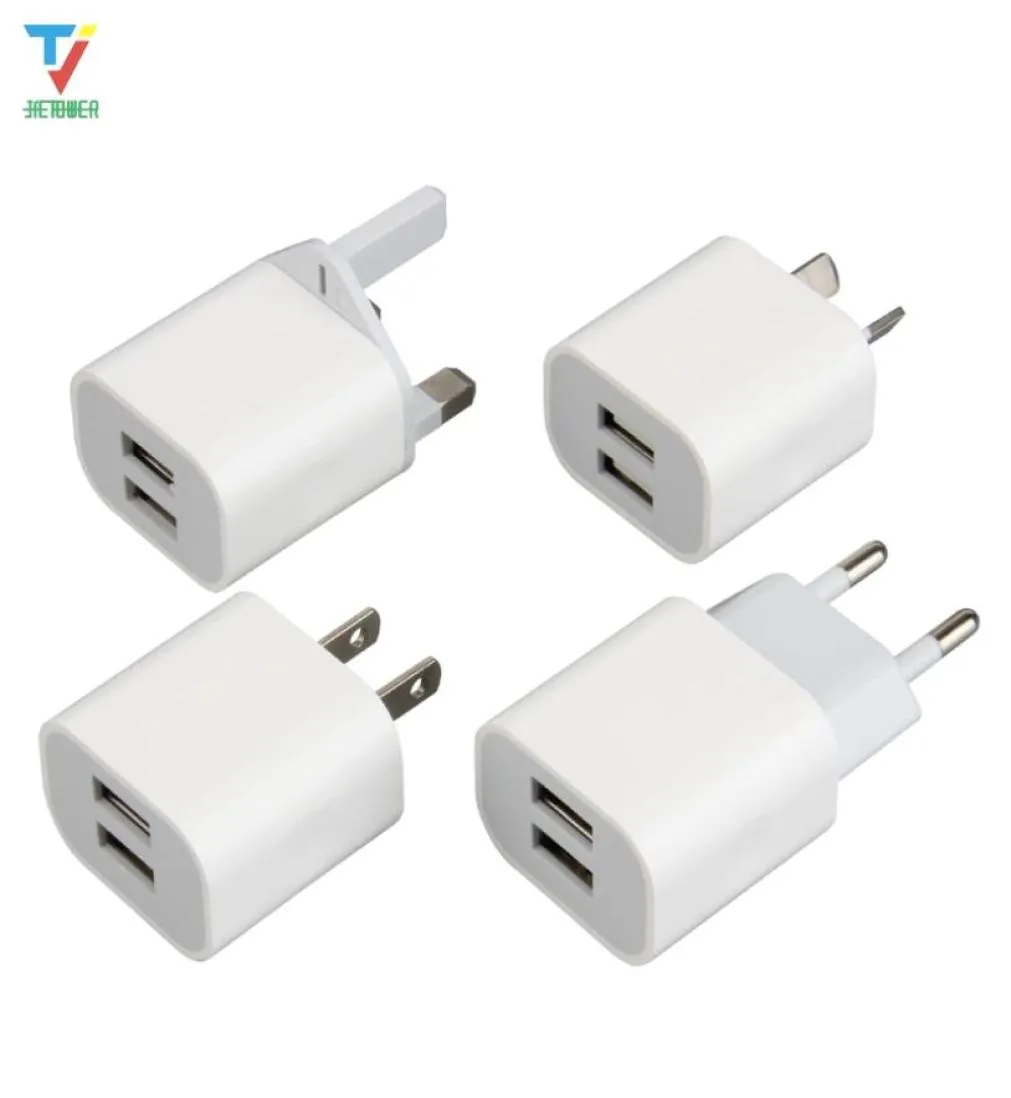 30pcs Nouveau design blanc 2 ports 2USB Double chargeur de téléphone portable USB 5V 2A EU US AU UK PLIG WALL ADAPTATER POUR IPHONE SAMSUNG HTC5860864